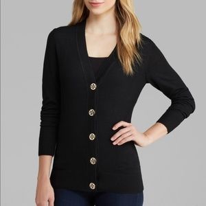 Tory Burch Black 100% Merino Wool Cardigan